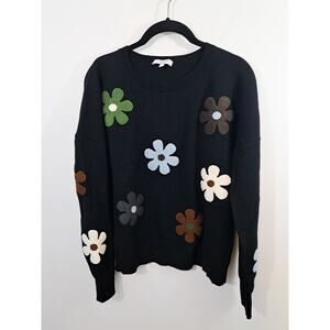 J. Society Women's Black Floral Sweater In Size Large Bohemian